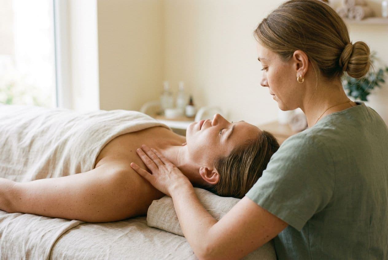 A slow neck and shoulder massage on the treatment couch